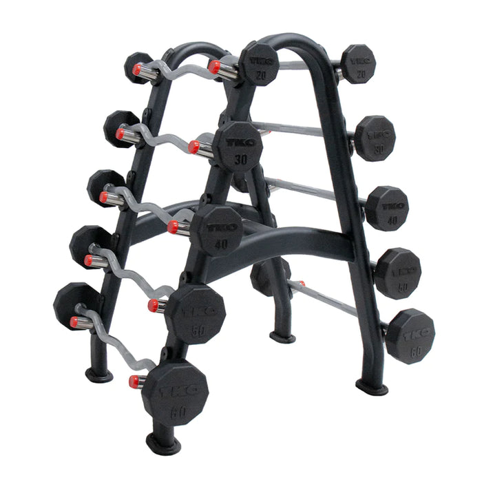 TKO 10-Set Fixed Rubber Straight & Curl Barbells With Rack (20 - 110 lbs)