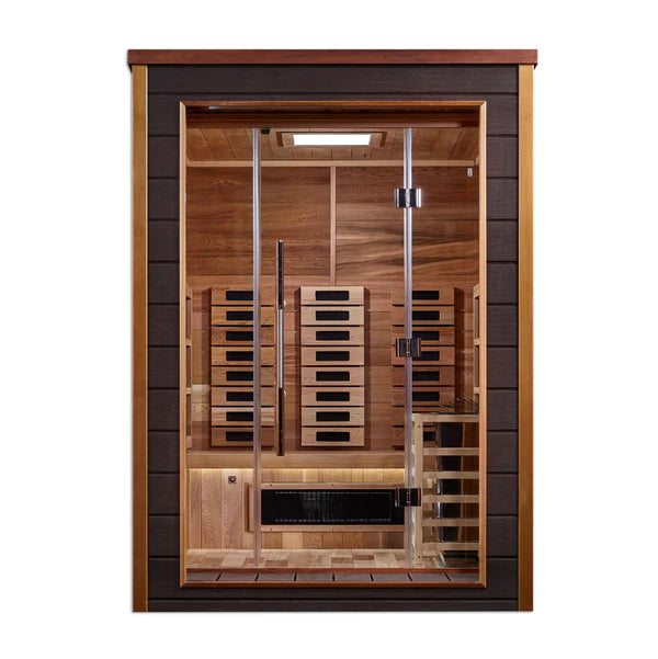 Golden Designs Nora 2-Person Hybrid (PureTech™ Full Spectrum IR or Traditional Stove) Outdoor Sauna  (GDI-8222-01) - Canadian Red Cedar Interior