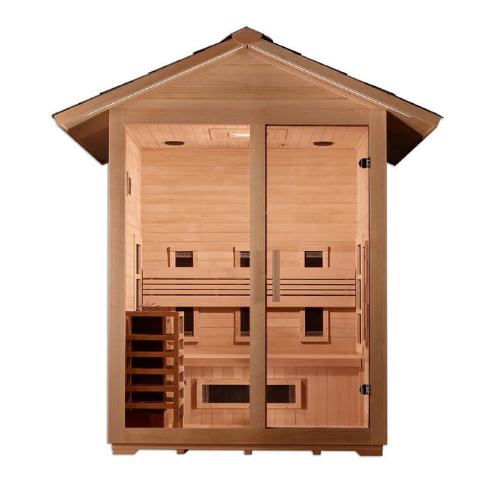 Golden Designs "Carinthia" 3-Person Hybrid (PureTech™ Full Spectrum IR or Traditional Stove) Outdoor Sauna -  Canadian Hemlock