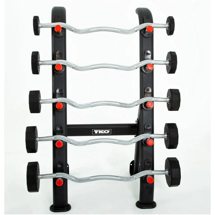 TKO 5-Set Fixed Rubber Curl Barbells With Rack (20 - 60 lbs)