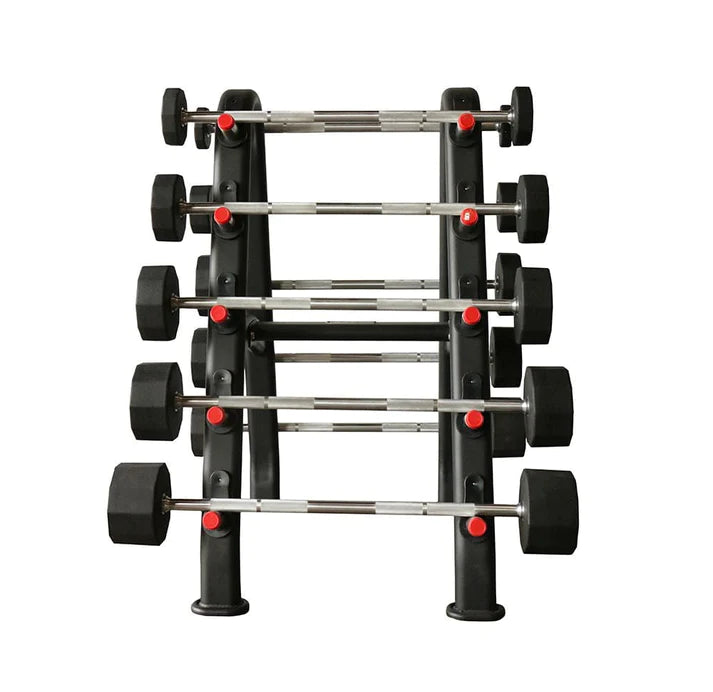 TKO 10-Set Fixed Rubber Straight Barbells With Rack (20 - 110 lbs)