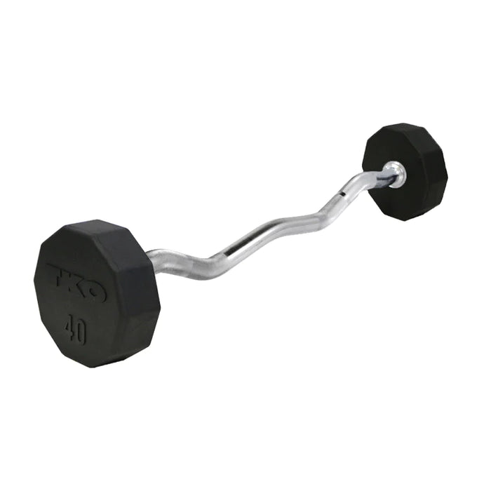 TKO 10-Set Fixed Rubber Curl Barbells With Rack (20-110 lbs)