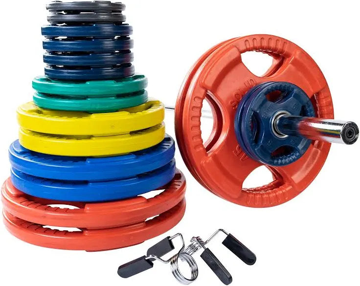 Body-Solid ORCS Color Rubber Grip Olympic Weight Plates & Barbell Set