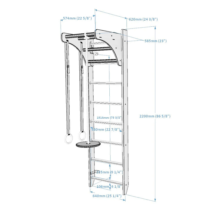 BenchK 111-A204 Children's Swedish Ladder Wall Bar Home Gym with Gymnastics Accessories