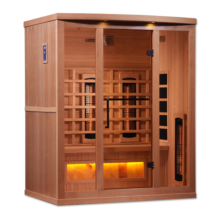 Golden Designs 3-Person Full Spectrum PureTech Near Zero EMF FAR Infrared Sauna with Himalayan Salt Bar