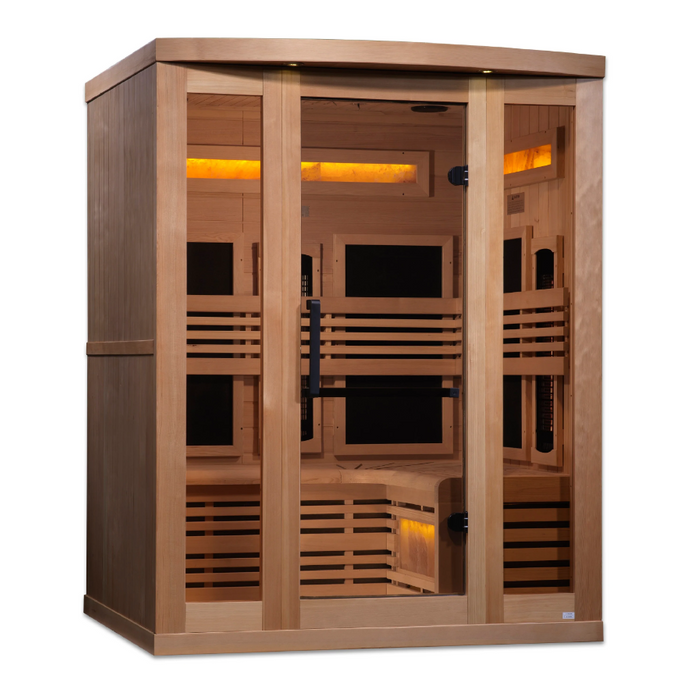 Golden Designs 3-Person Full Spectrum PureTech Near Zero EMF FAR Infrared Sauna with Himalayan Salt Bar GDI-8230-01