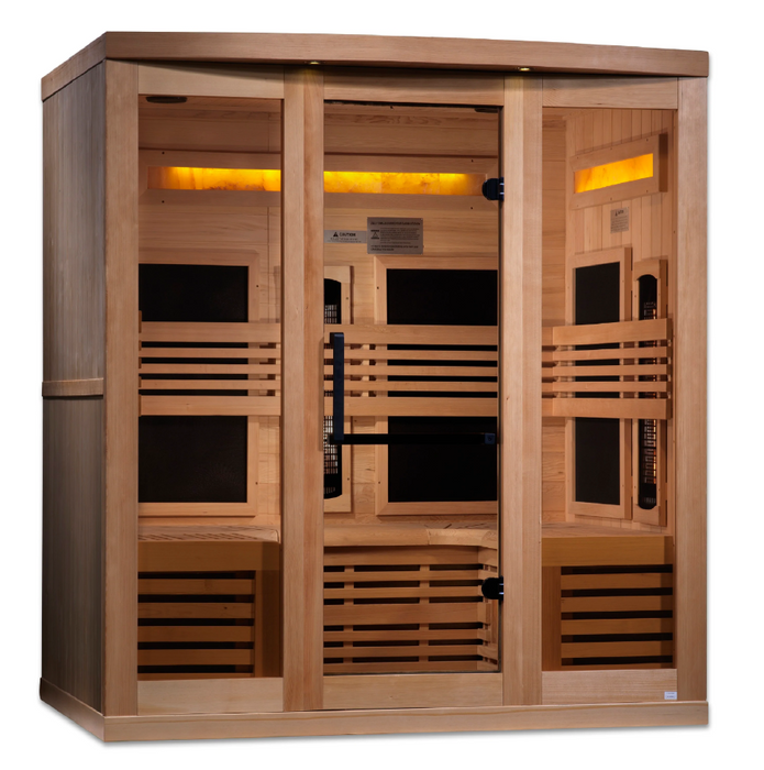 Golden Designs 6-Person Full Spectrum PureTech Near Zero EMF Infrared Sauna with Himalayan Salt Bar