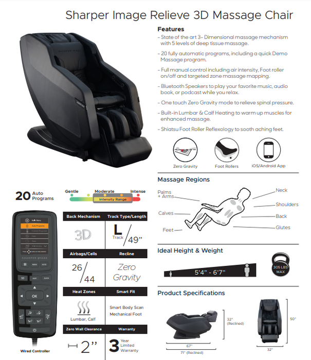 Sharper Image Relieve 3D Zero Gravity Massage Chair