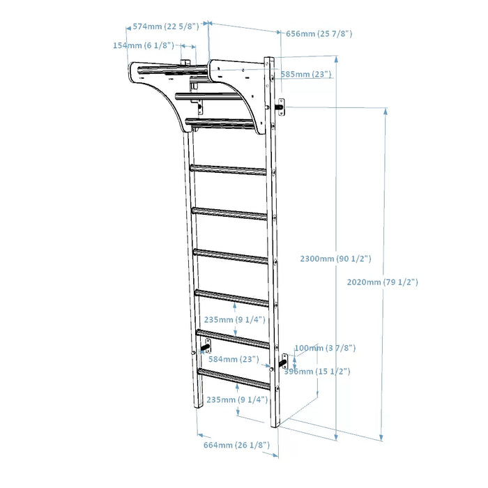 BenchK 211 Basic Wall Bar Home Gym with Wooden Pull Up Bar