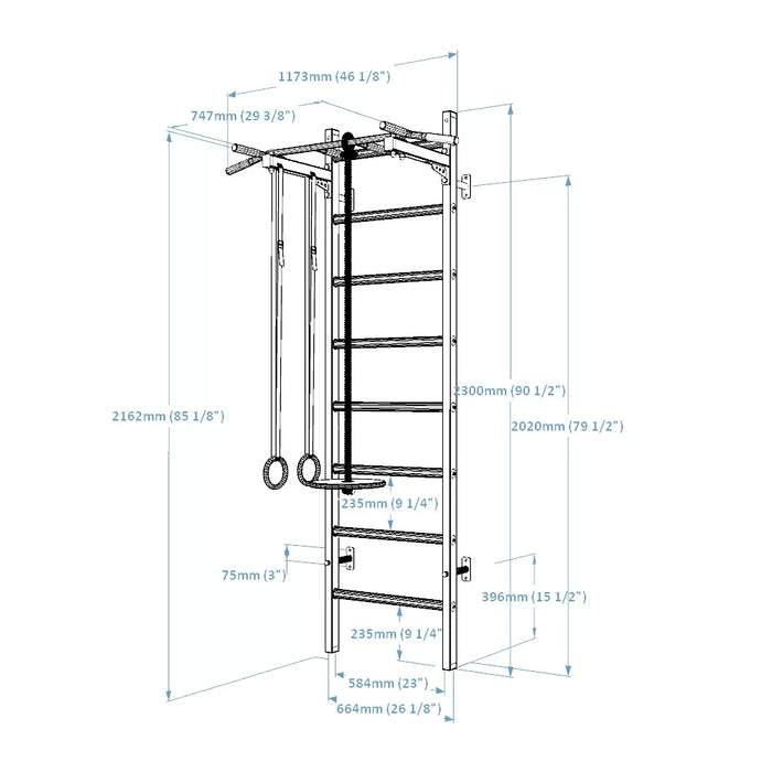 BenchK 221-A076 Basic Wall Bar Home Gym with Gymnastics Accessories