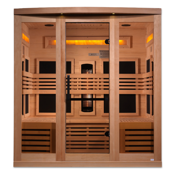 Golden Designs 6-Person Full Spectrum PureTech Near Zero EMF Infrared Sauna with Himalayan Salt Bar