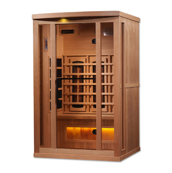 Golden Designs 2-Person Full Spectrum PureTech Near Zero EMF FAR Infrared Sauna with Himalayan Salt Bar