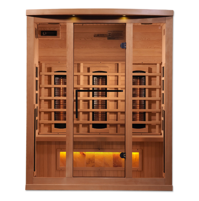 Golden Designs 3-Person Full Spectrum PureTech Near Zero EMF FAR Infrared Sauna with Himalayan Salt Bar