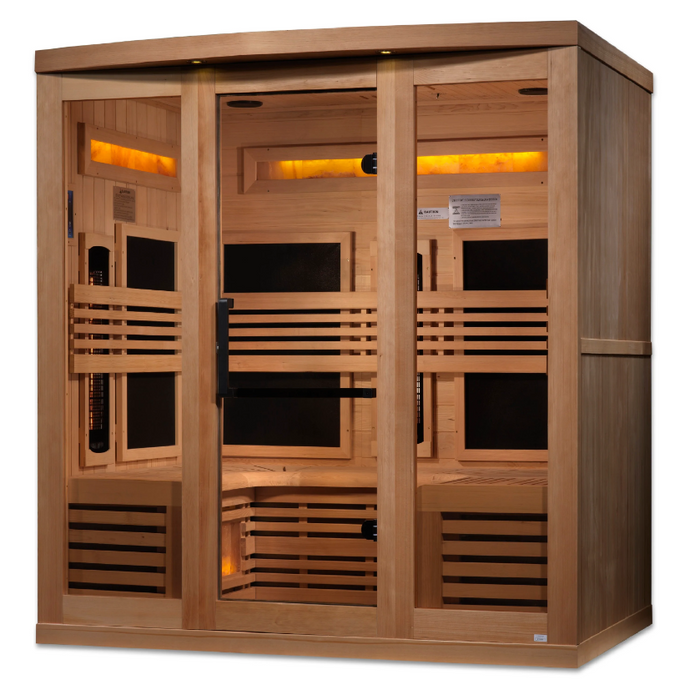 Golden Designs 6-Person Full Spectrum PureTech Near Zero EMF Infrared Sauna with Himalayan Salt Bar