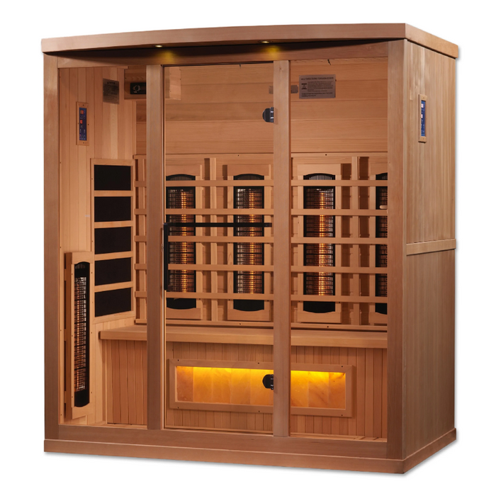 Golden Designs 4-Person Full Spectrum PureTech Near Zero EMF FAR Infrared Sauna with Himalayan Salt Bar