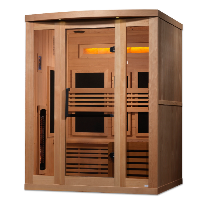 Golden Designs 3-Person Full Spectrum PureTech Near Zero EMF FAR Infrared Sauna with Himalayan Salt Bar GDI-8230-01