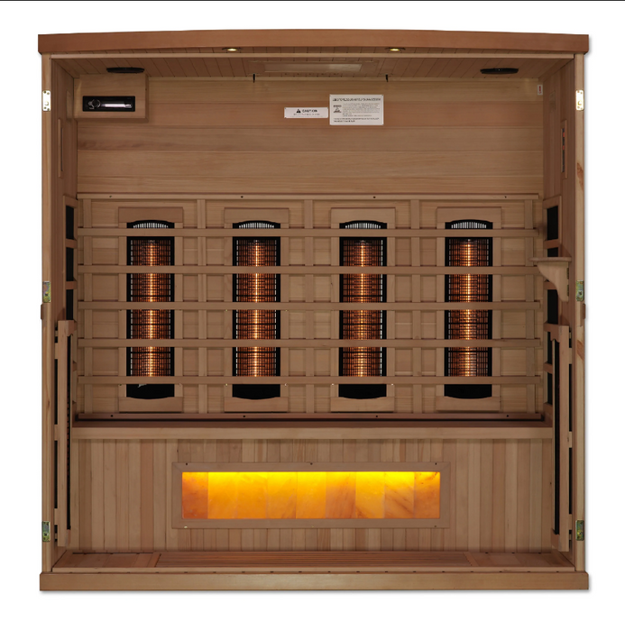 Golden Designs 4-Person Full Spectrum PureTech Near Zero EMF FAR Infrared Sauna with Himalayan Salt Bar