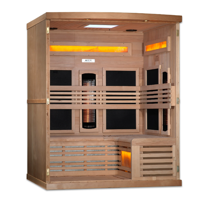 Golden Designs 3-Person Full Spectrum PureTech Near Zero EMF FAR Infrared Sauna with Himalayan Salt Bar GDI-8230-01