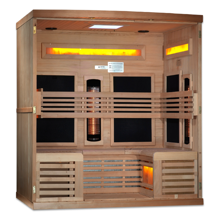 Golden Designs 6-Person Full Spectrum PureTech Near Zero EMF Infrared Sauna with Himalayan Salt Bar