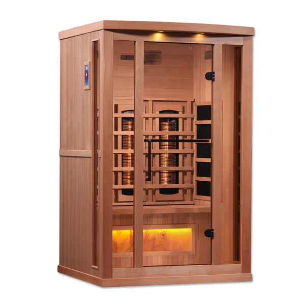 Golden Designs 2-Person Full Spectrum PureTech Near Zero EMF FAR Infrared Sauna with Himalayan Salt Bar