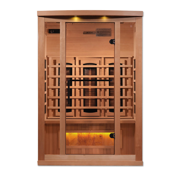 Golden Designs 2-Person Full Spectrum PureTech Near Zero EMF FAR Infrared Sauna with Himalayan Salt Bar