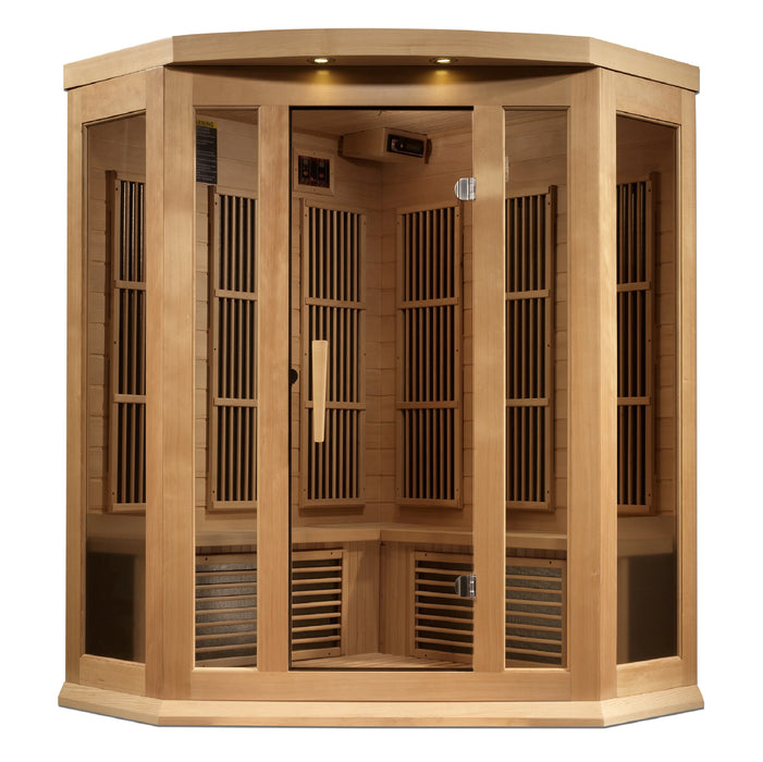 Maxxus 3-Person Corner Near Zero EMF (Under 2MG) FAR Infrared Sauna (Canadian Hemlock)