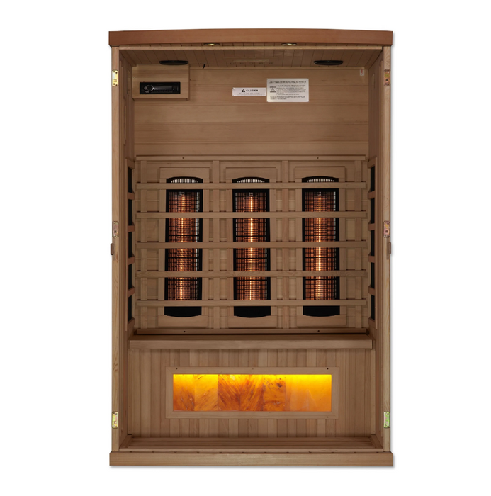 Golden Designs 2-Person Full Spectrum PureTech Near Zero EMF FAR Infrared Sauna with Himalayan Salt Bar