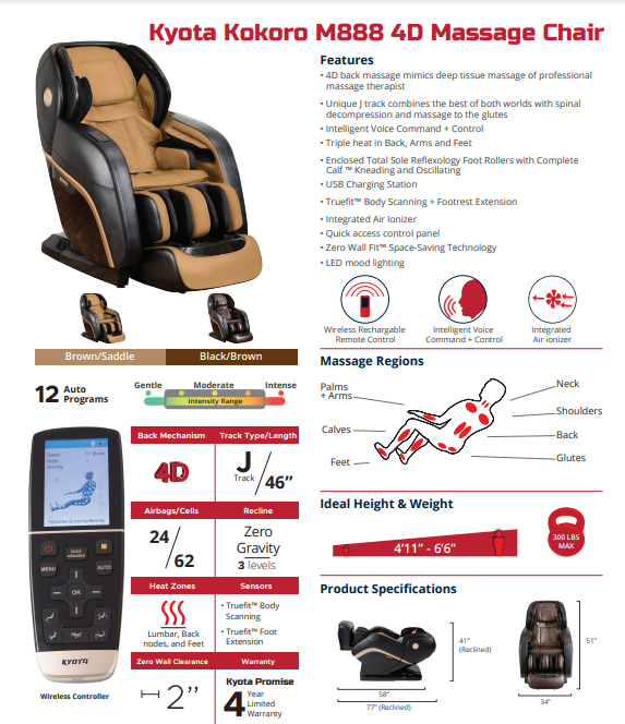 Kyota Kokoro M888 Massage Chair (Certified Pre-Owned)