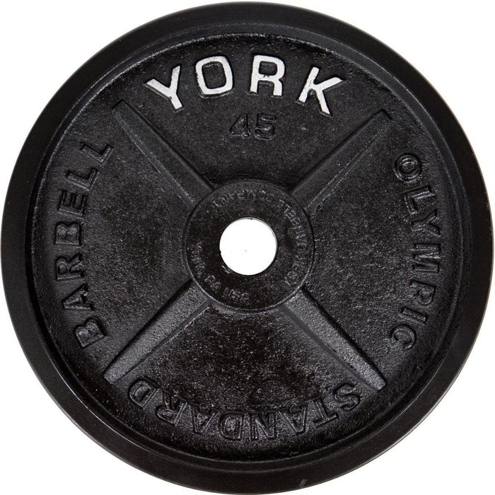 York Barbell Legacy Cast Iron Precision Milled Olympic WeightPlate & Barbell Set