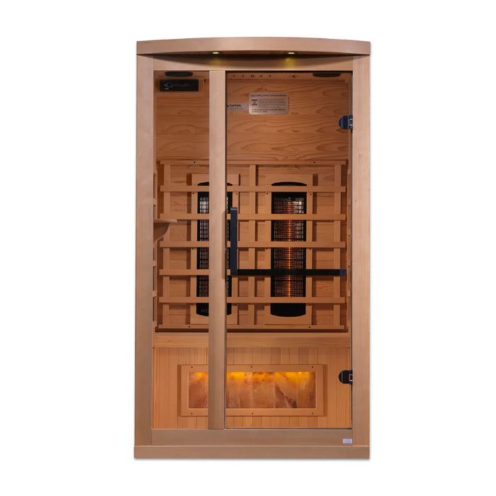 Golden Designs 1-2-Person Full Spectrum PureTech Near Zero EMF FAR Infrared Sauna with Himalayan Salt Bar